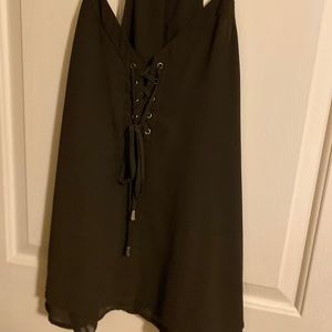 Papaya Army Green Tank Top Lace Up Front